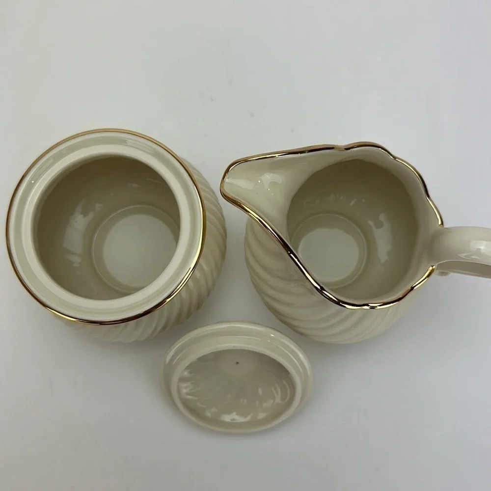 Lenox House Warming Collection Sugar Bowl With Lid‎ and Creamer Set Ivory…